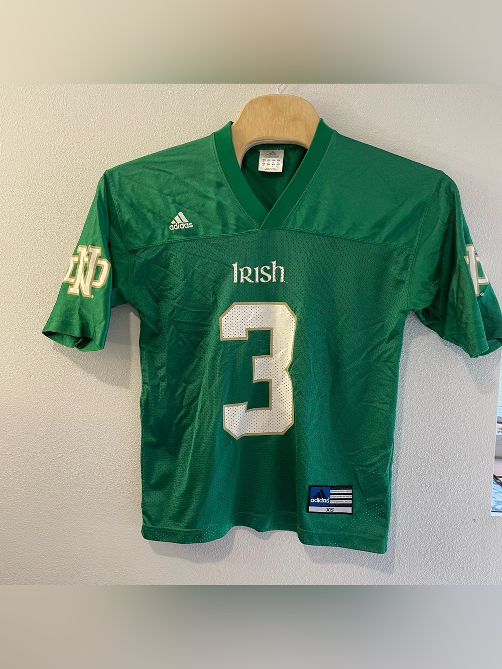 Vtg Adidas Notre Dame Fighting Irish Jersey #3 Joe Montana Green Mesh Men XS Y2K
